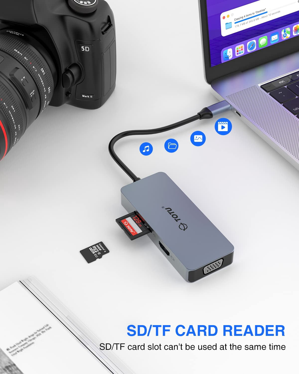USB C Hub, Docking Station, 6-in-1 Docking Station Type C Hub with 4K HDMI Port, VGA Port, 2 USB 2.0 Ports, SD/TF Card Reader, for Macbook and Other Type C Laptops