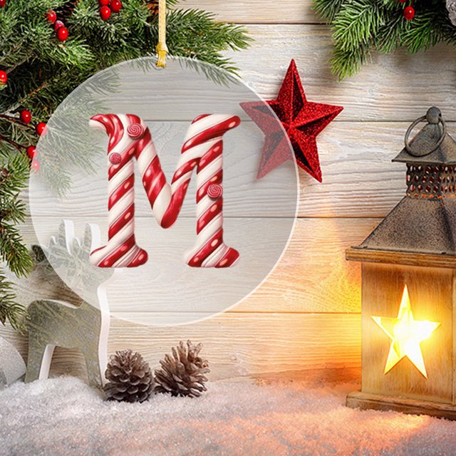 Ornements d'Alphabet pour Arbre de Noël, 26 Lettres de Canne à Sucre Initiales Pendentif, 26 Lettres Décoration d'Arbre de Noël Pendentif, Décorations Rouges Monogramme Personnalisées pour Cadeaux d'Arbre de Noël Diy