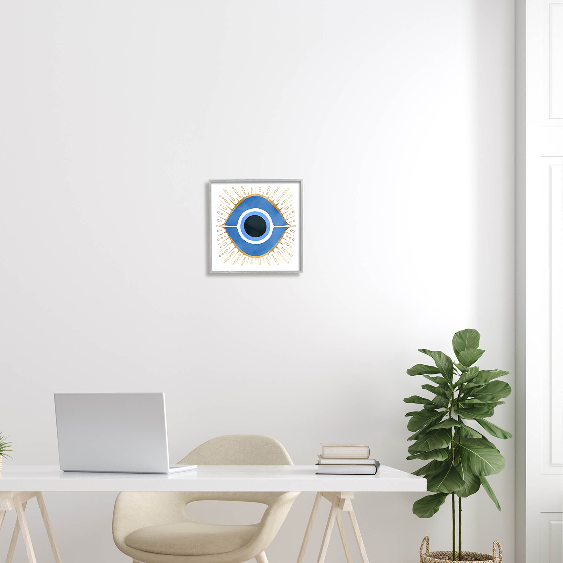 Stupell Industries Abstract Blue Evil Eye Symbol Graphic Art Gray Framed Art Print Wall Art, Design by Ziwei Li