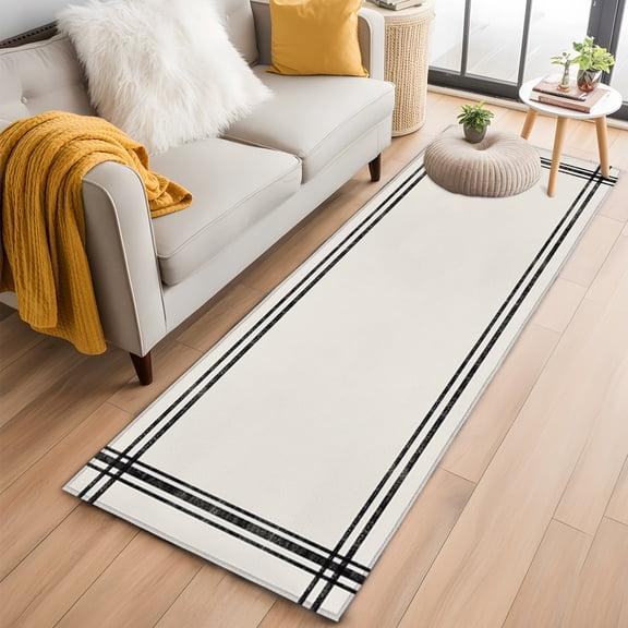 Area Rug 2x6ft Modern Minimalism Pure Beige Area Rugs Washable Low Pile Floor Carpet for Bedroom, Cracker Khaki Solid Color Non Slip Soft Rugs for Living Room Entryway Dining Room