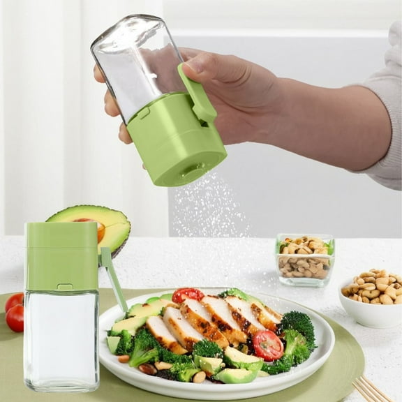 Portion Control & Salt Shaker, Measuring Pepper Dispenser Shakers with Lid, Each Press 1/8 tsp (0.5g) Adjustable Spice & Sea Iodized Salt Glass Container Jar, Cooking, Kitchen, 6.8 OZ Green