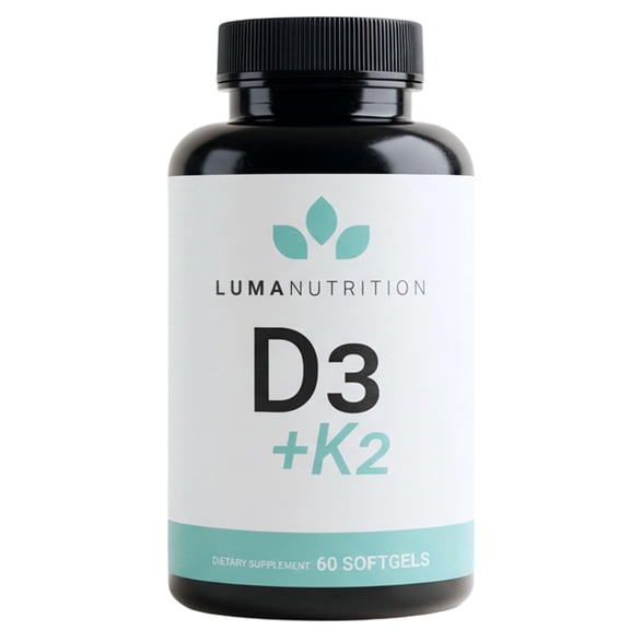 Luma Nutrition D3 K2 Vitamin 10000 IU - Bone and Heart Health Supplement - Max Strength Immune Support and Calcium Absorption - 60 Softgels