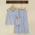 thumbnail image 2 of UngA Girls Cute Bow Crop Tank Top and Wide Leg Pants Set Two Piece Summer Outfits for Kids Toddler 2-3 Years,Light Blue, 2 of 7