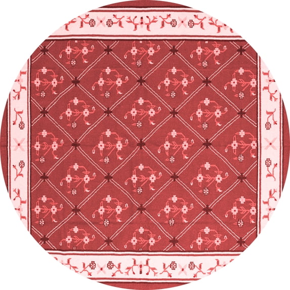 Ahgly Company Indoor Round Abstract Red Contemporary Area Rugs, 6' Round