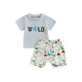 thumbnail image 2 of Yunliwuli Infant Boys Summer Clothes Outfits Letter Print Crew Neck Short Sleeve T-Shirts and Baseball/Shark/Dinosaur Print Shorts Suit, 2 of 9