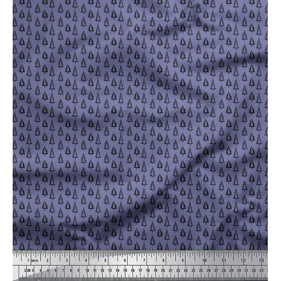 Soimoi Purple Cotton Voile Fabric Stencil Christmas Tree Print Fabric by the Yard 42 Inch Wide