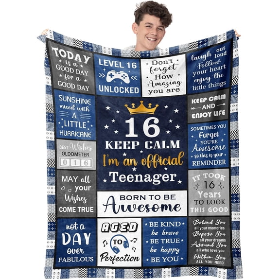 16th Birthday Gifts for Boy, 16th Birthday Decorations for Boys, 16 Year Old Boy Birthday Gift Ideas, Soft Teenager Present Blanket 60 x 50 Inches