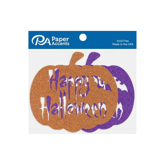 Glitter Shape 4pc HappyHalloweenPumpkin Orng&Grape