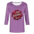 thumbnail image 4 of asdoklhq Valentines Day Clothes for Women Day Printed 3/4 Sleeve Crew Neck Fashion Pullover Tops T-Shirt Purple XL, 4 of 5