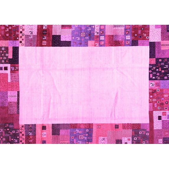 Ahgly Company Indoor Rectangle Solid Pink Modern Area Rugs, 6' x 9'
