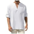 thumbnail image 4 of ZZHZGZ 4Th of July Oversized Men Men's Fashion Solid Color V Neck Long Sleeved Shirt Loose Casual and Linen Men's Shirt Fourth of July Men Graphic Tees Xxl, 4 of 8