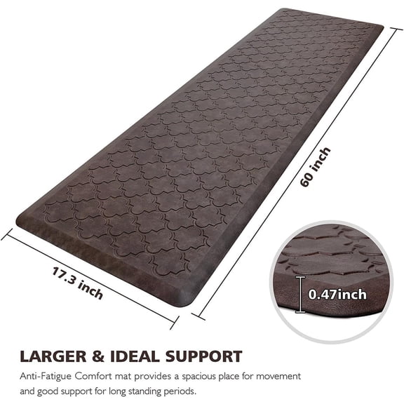 17.3"x60" Brown Anti-Fatigue Kitchen Mat - Thick Cushioned Non-Slip Waterproof, Ideal for Kitchen, Office & Sink