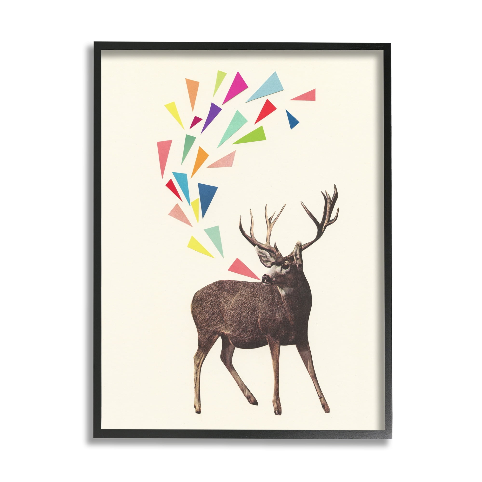 Stupell Industries Modern Deer Geometric Triangles Pattern Shapes Framed Wall Art, 24 x 30, Design by Cassia Beck