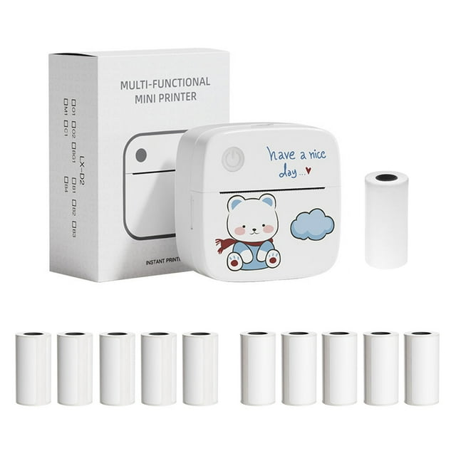 yeacher B1 58mm Portable Bluetooth Label Printer with AI Photo Printing, Multi-Language App, Thermal Receipts, and 1 Roll + 10 Label Rolls (15mm & 30mm), Blue Bear Design, 1200mAh Battery
