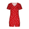 thumbnail image 5 of QATAINLAV Womens Sets 2 Piece Outfits, Casual Short Sleeve Tees and Shorts Lounge Set Trendy Printed V Neck Shirts Matching Shorts Sleepwear Suits, Red, XXL, 5 of 9