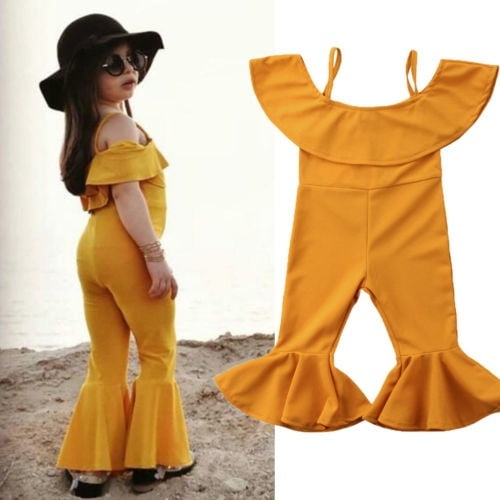 yellow bell bottom jumpsuit