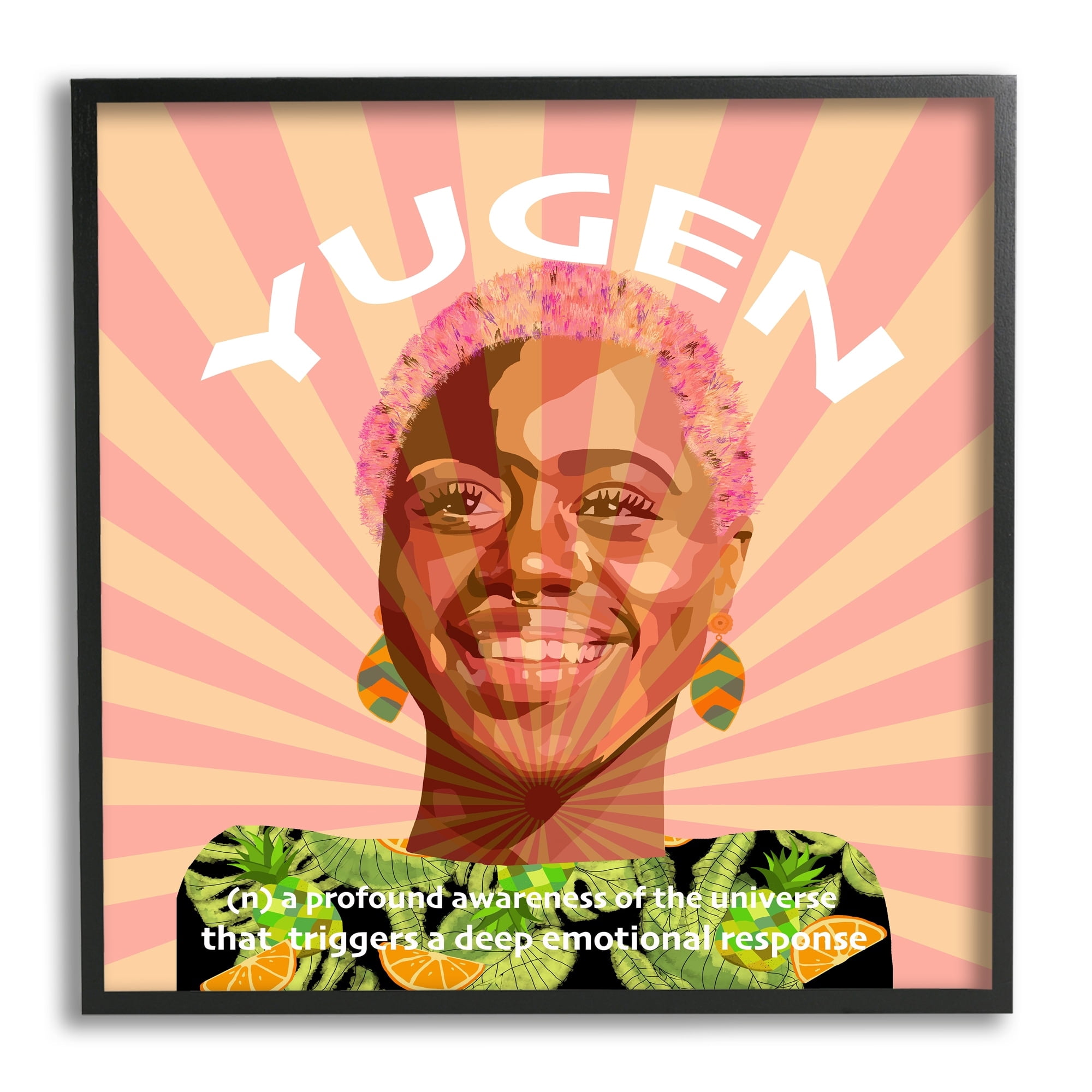 Stupell Industries Yugen Definition Text Smiling Woman Floral Stripes , 17 x 17, Design by Lynnda Rakos