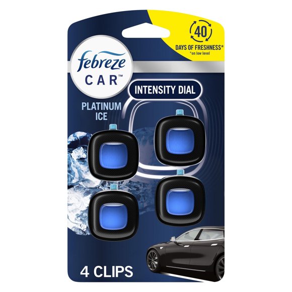 Febreze Car Air Freshener Vent Clip Platinum Ice Scent, Car Vent Clip, Pack of 4