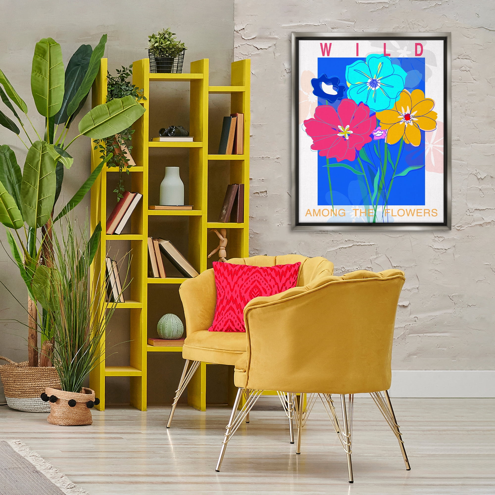 Stupell Industries Wild Among The Flowers Plants & Flowers Painting Gray Floater Framed Canvas Art Print Wall Art, 25 x 31