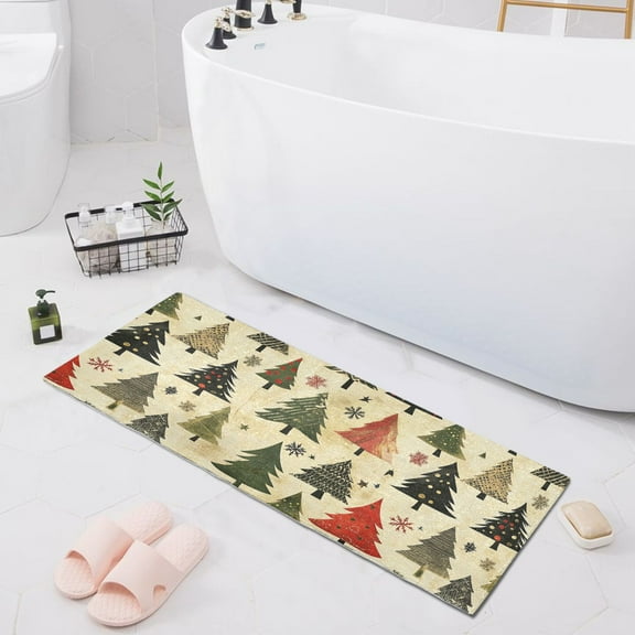 Retro Christmas Trees Bath Mat 39x20 Non-Slip Bathroom Rugs Absorbent Soft Plush Quick Dry for Tub Shower Kitchen Home Decor