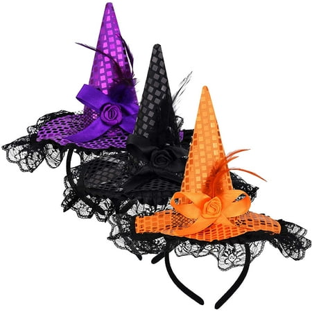 3 Pieces Halloween Witch Hat Headband Feather Witch Headband Halloween ...