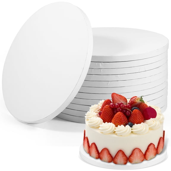 Austok 12Pcs Cake Drum 10 Inch White Cake Board Safe Round Cake Base Board 12 mm Thick Corrugated Cardboard Cake Base Reusable Multi Layer Cake Display Drum for Wedding Birthday Party