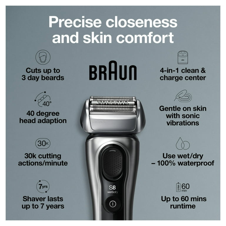 Braun Series 8 8457CC Electric Shaver, Wet & Dry, Beard Trimmer