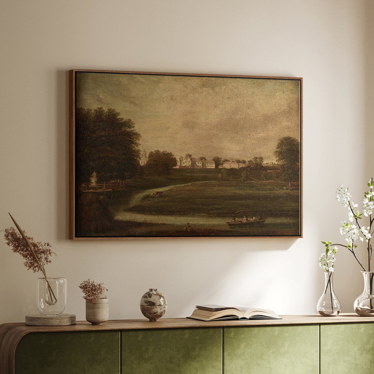 Vintage Landscape-CCCXX By Wexford Home Framed in Walnut Wood Gallery Wrapped Canvas 27 in. x 41 in.