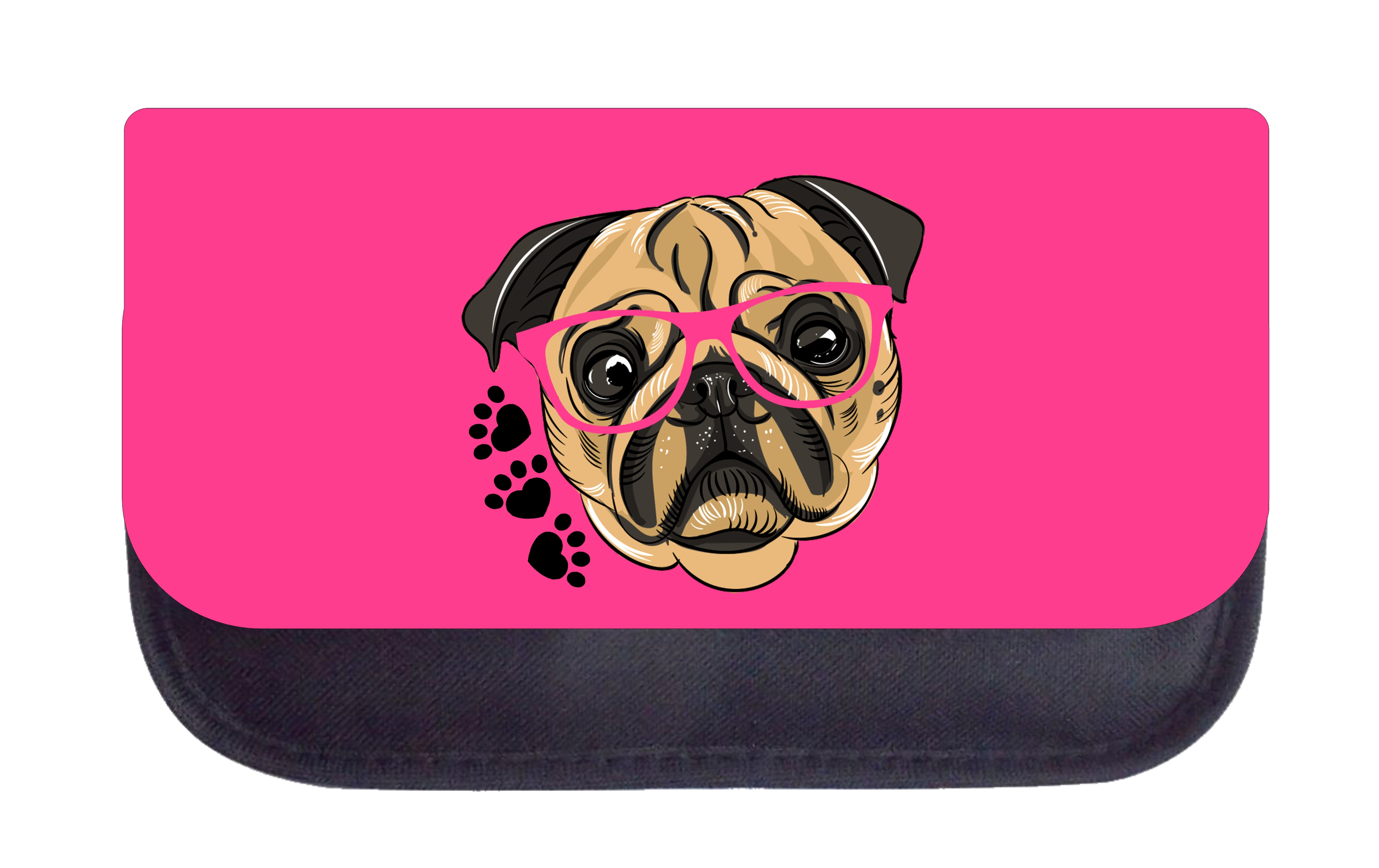 Pencil Pouch Dog Pink Pug Paws Pencil Pouch 2 Pocket Pencil Case