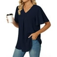 thumbnail image 4 of Mittory Womens Shirts Casual Short Sleeve Tees Dressy Casual Patel Blouses V Neck Summer Tops, 4 of 7