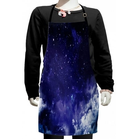 

Space Kids Apron Dreamy Night Stars Clouds Comets Ethereal Evening Surreal Calm Scene Picture Boys Girls Apron Bib with Adjustable Ties for Cooking Baking Painting Purple White by Ambesonne