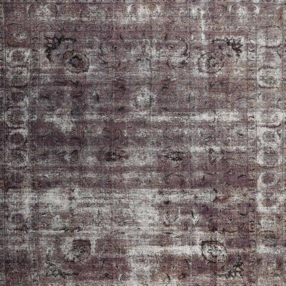 Ahgly Company Machine Washable Indoor Square Contemporary Eggplant Purple Area Rugs, 5' Square