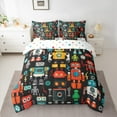 thumbnail image 2 of Manfei Cartoon Robot 7-Piece Bedding Comforter Set,Teens Robot King Bedding Sets,Red Black Bed Sheets For Boys Kids,Microfiber Bedroom Decor Reversible, 2 of 8