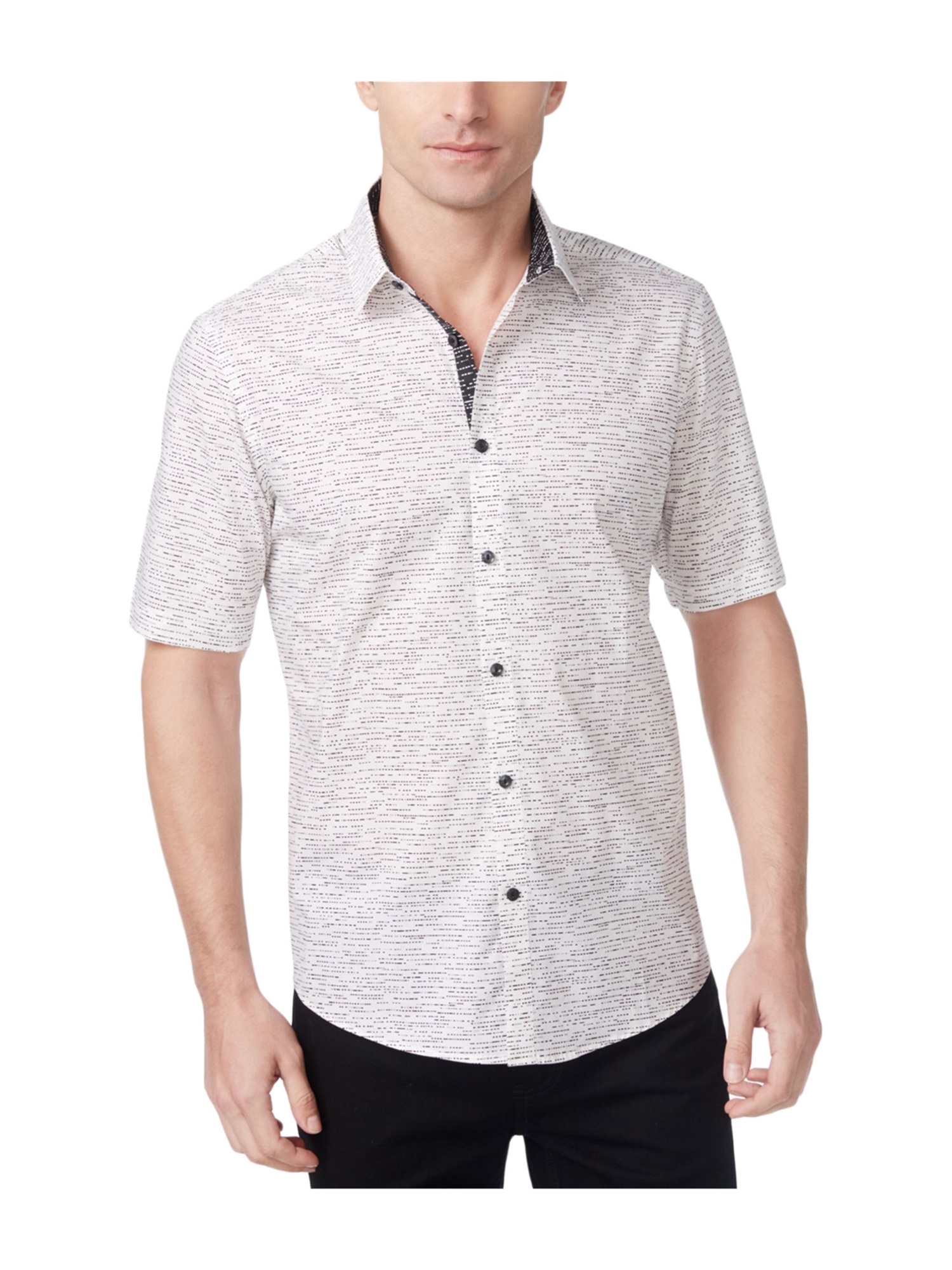 Alfani Mens Dash Stripe Button Up Shirt 