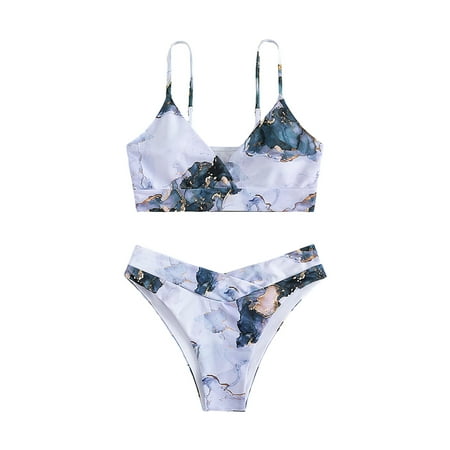 Cxenplz Womens String Bikini High Waisted Push Up Cheeky Bikini Adjustable Drawstring Two Piece Bathing Suit Irregular Dyeing Printing Swimwear