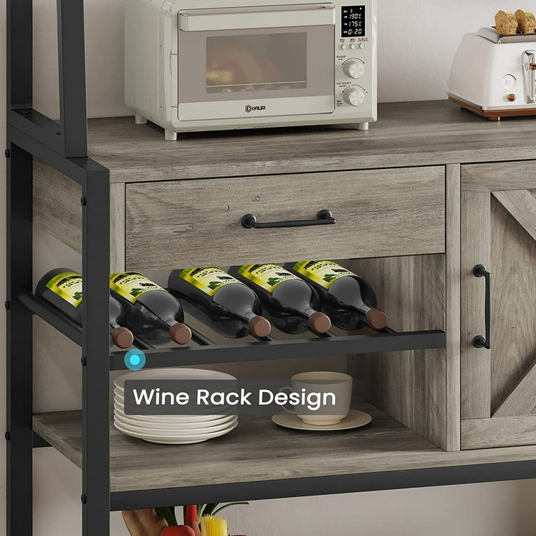 Baker s Rack Microwave Oven Stand with Storage Drawer for Kitchens 5 Tier Modern Coffee Bar Cabinet with Wine Rack Gray Walmart