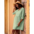 thumbnail image 4 of Womens V Neck Cotton Casual Loose Shift Tunic Smock Summer Dresses Vacation Dress 3/4 Sleeve Pocket Green XXXL, 4 of 7