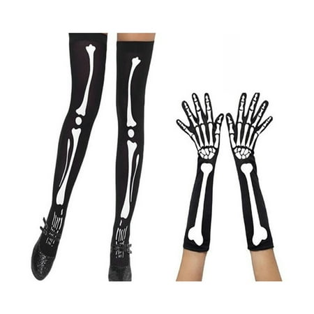 

Skeletonglove Gloves Bone Socksthigh High Fingerstocking Stockings Sock Full Mitten Costume Knee