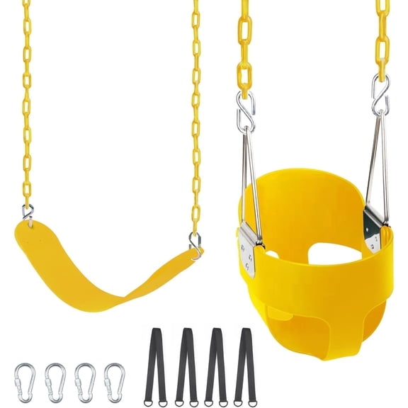 KINSPORY Toddler Swing & Child Swing Seat, Heavy-Duty High Back Fully Assembled Baby Swing, Iron Chain Eva Swing for Indoor/Outdoor, Hanging Tree Straps for Quick Installation（Yellow）