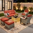 thumbnail image 6 of Vcatnet 6 Pieces Outdoor Patio Furniture Sets High Back All-Weather Wicker Patio Conversation Set with Ottomans & Solar Light Coffee Table, Coarse Orange Red, 6 of 10