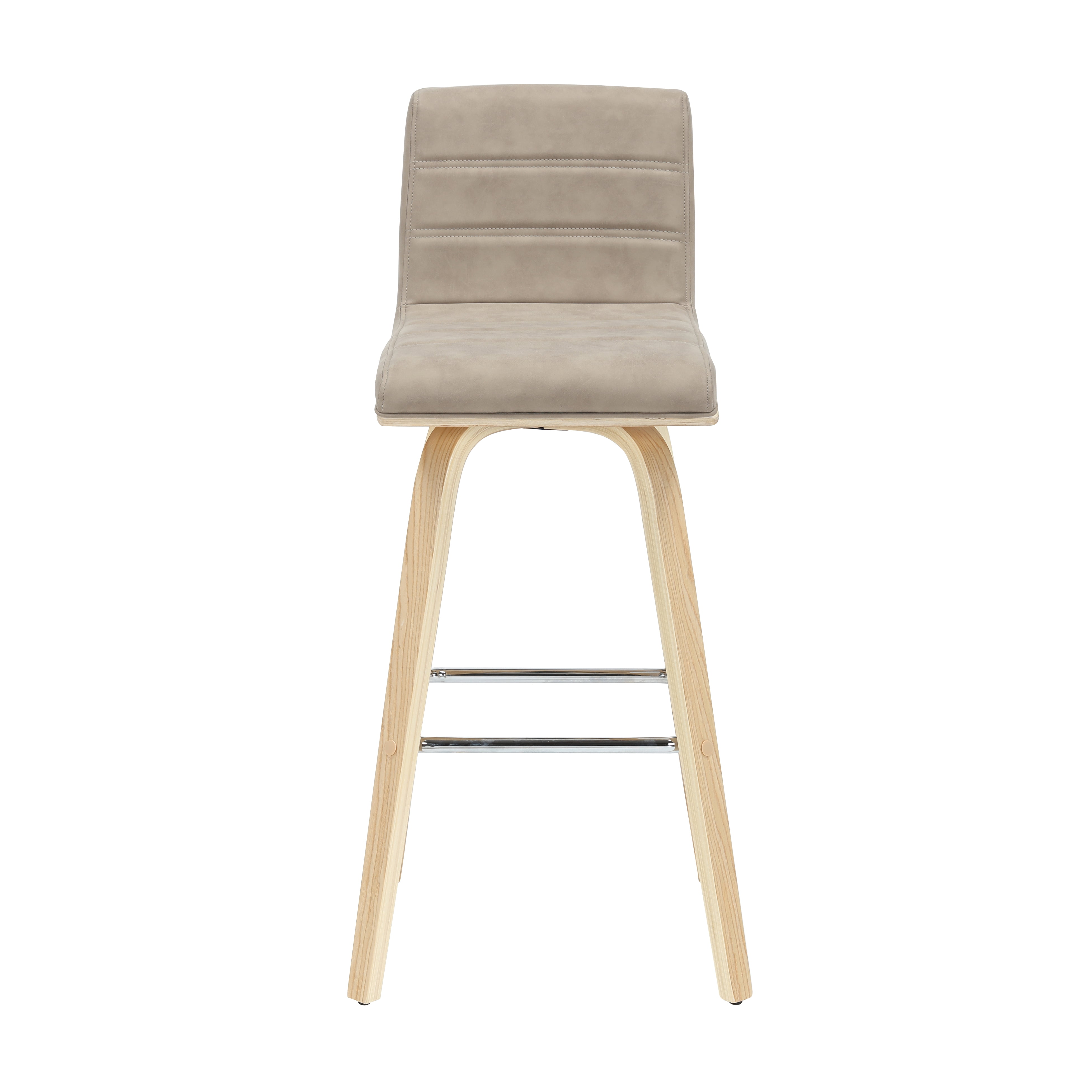 Vienna 39.5 in. H Swivel Bar Height Vintage Taupe Square Back Wood Bar Stool with Faux Leather Seat Set of 2