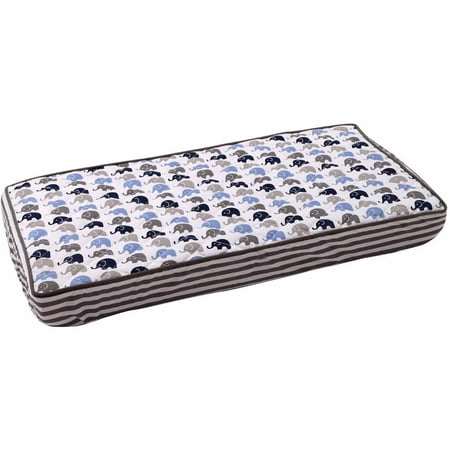 Bacati - Elephants Mini Elephants Quilted Top 100% Cotton Percale with Polyester Batting Diaper Changing Pad Cover, Blue/Gray
