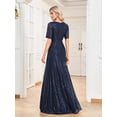 thumbnail image 4 of Wedding Dress Wedding Guest Dresses for Women Sexy Long Skirt Short Sleeve V-neck Beads Slim Fishtail Bridesmaid Dinner Dress Female, 4 of 9