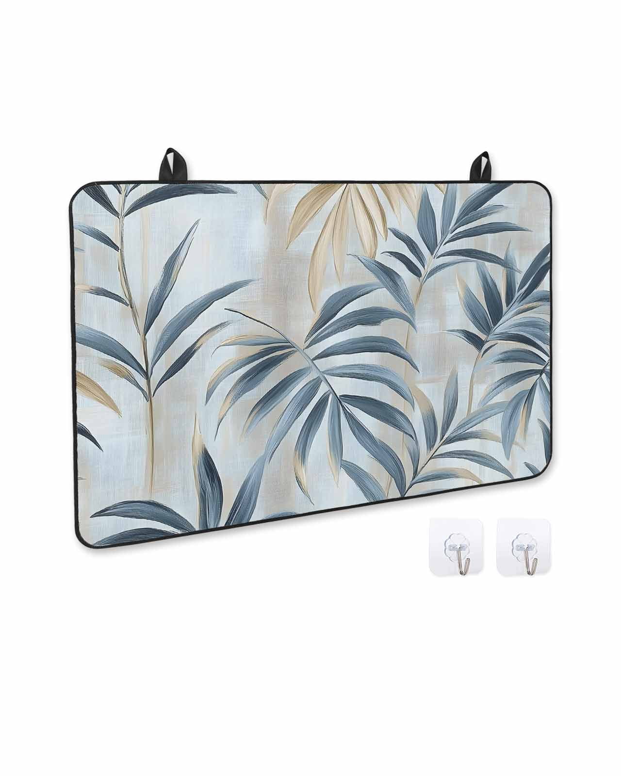 nqOlkjepod Large Induction Cooktop Protector Mat 24"x21", Blue Brown Botanical Stove Top Covers for Electric Stove, Pastoral Summer Leaf Decorative Stove Burner Cover Mats, Glass Top Stove Cover