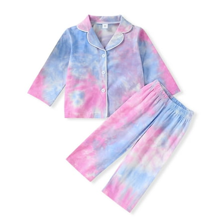 

Sinhoon Toddler Baby Kids Satin Pajamas Set Tie-dye Long Sleeve Button-Down Sleepwear PJs for Girls (Pink 12-18m)