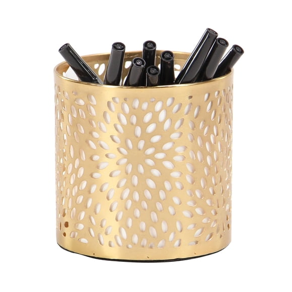 Pencil Cup Deco 79, cilindro de metal, diseño floral tallado con láser