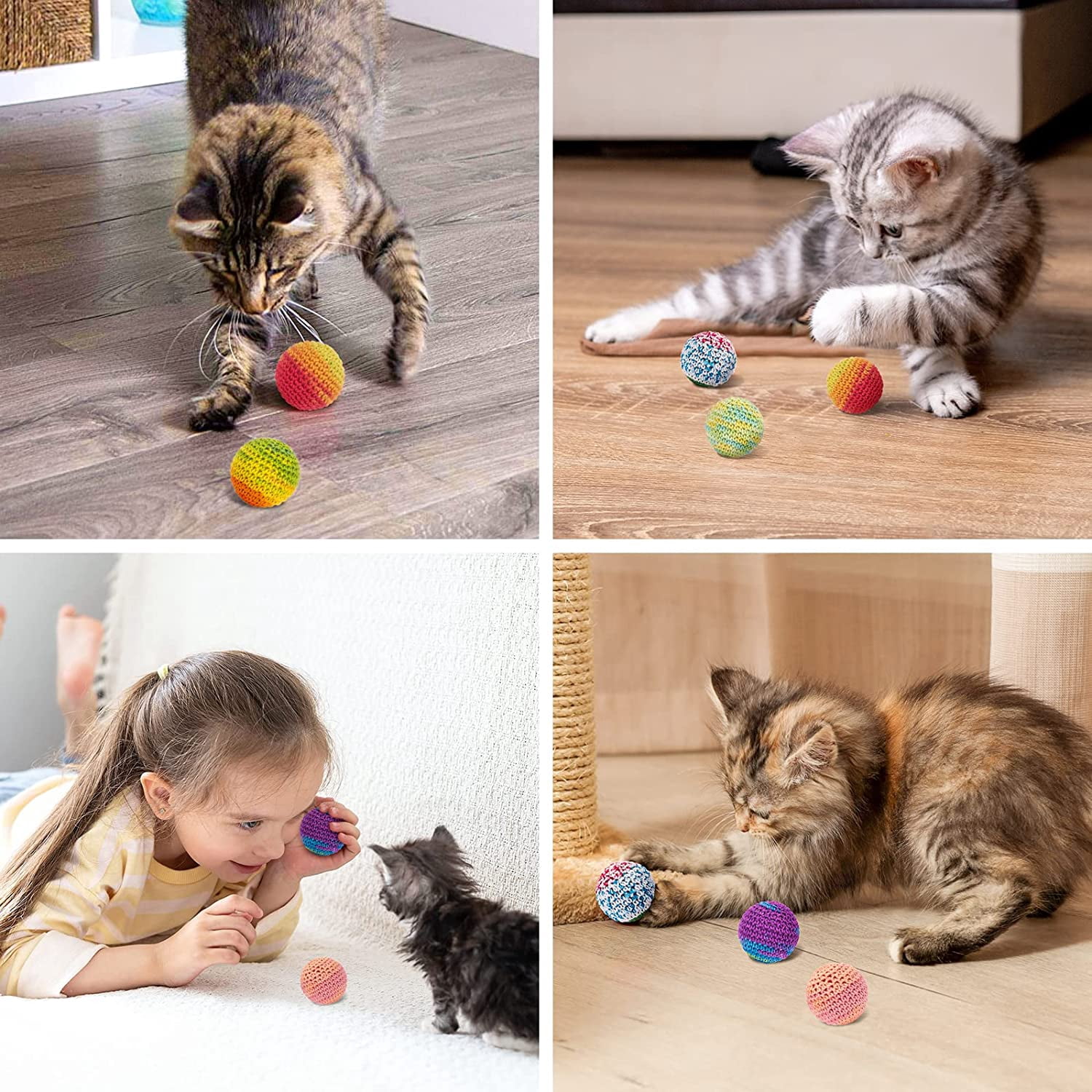 Cat Toys Balls, Yarn Cat Ball with Bell Inside, Kitten Toys for Indoor Cats Kitty, Interactive Cat Nip Chew Toys for All Pet Breed 6 Pack