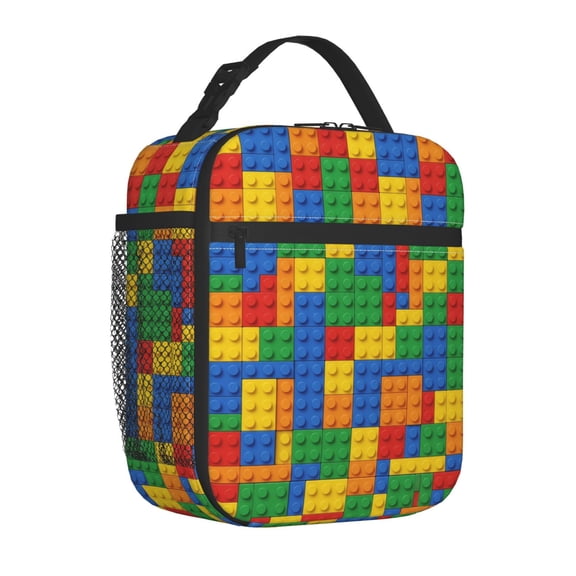 Colorful Puzzle Lunch Bag, Durable Heavy-Duty Insulated Picnic Carrier, Reusable Rugged Thermal Bento Tote with Zipper, Outdoor Travel Food Bag