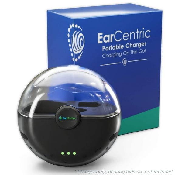 Earcentric on-the-go Portable Rechargeable Battery Charger Case for Easycharge Hearing Aid Amplifiers - Black