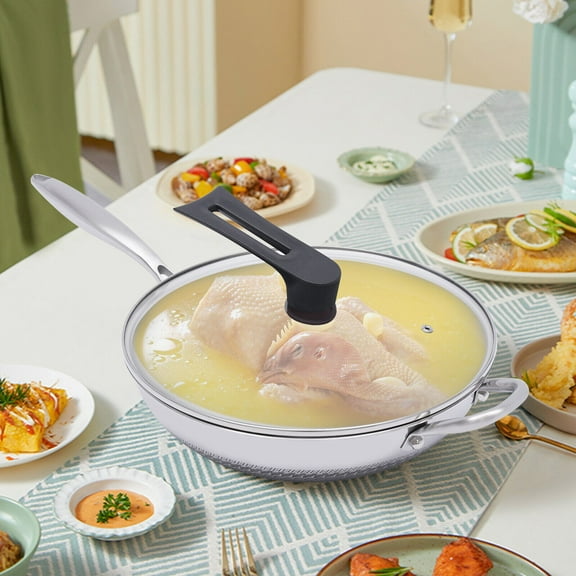 Wok Pan with Lid, Stainless Steel Wok 12 Inch, Woks & Stir-fry Pans with Honeycomb Coating, Nonstick Wok with Lid, Induction Wok Set